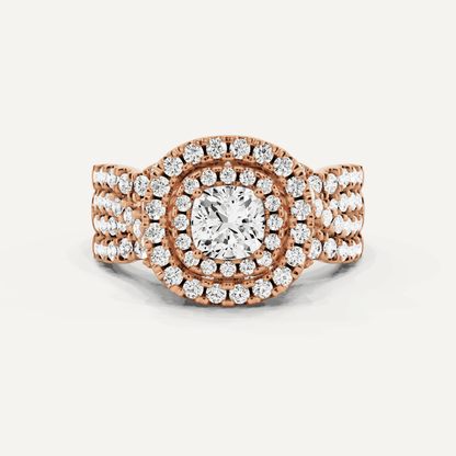 1 5/8 ctw Cushion Diamond Double Halo Engagement Ring - Lotus Diamond