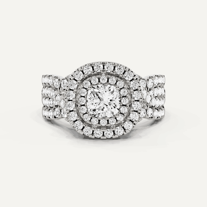 1 5/8 ctw Cushion Diamond Double Halo Engagement Ring - Lotus Diamond