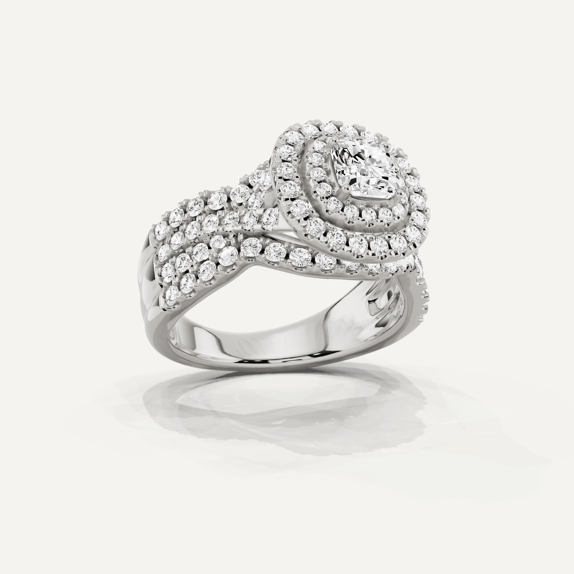1 5/8 ctw Cushion Diamond Double Halo Engagement Ring - Lotus Diamond