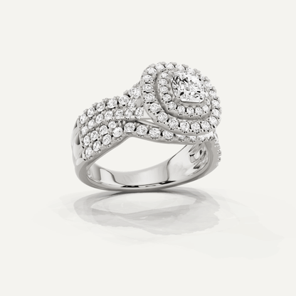1 5/8 ctw Cushion Diamond Double Halo Engagement Ring - Lotus Diamond