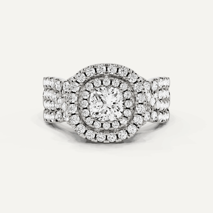 1 5/8 ctw Cushion Diamond Double Halo Engagement Ring - Lotus Diamond