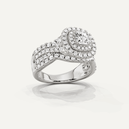 1 5/8 ctw Cushion Diamond Double Halo Engagement Ring - Lotus Diamond