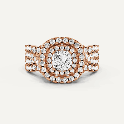 1 5/8 ctw Cushion Diamond Double Halo Engagement Ring - Lotus Diamond