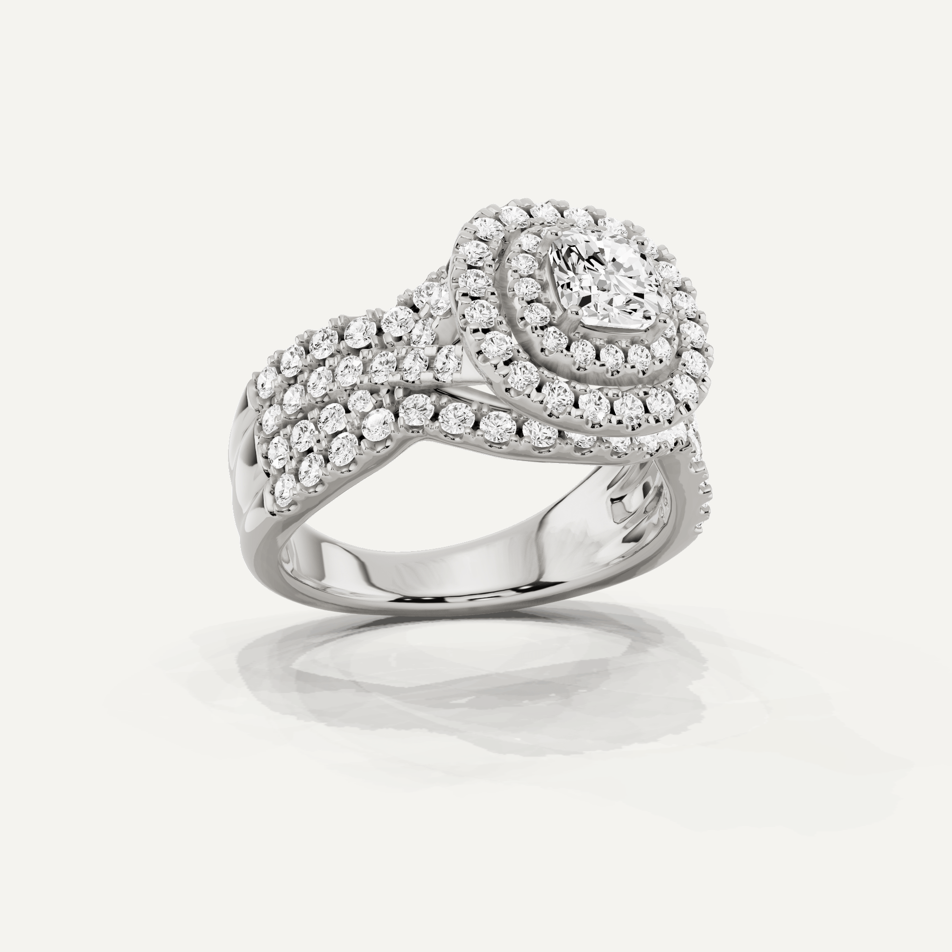 1 5/8 ctw Cushion Diamond Double Halo Engagement Ring - Lotus Diamond