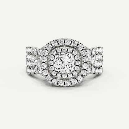 1 5/8 ctw Cushion Diamond Double Halo Engagement Ring - Lotus Diamond
