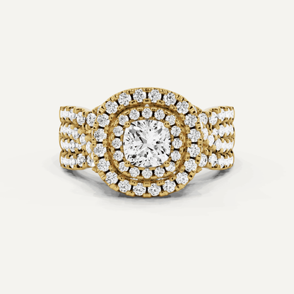 1 5/8 ctw Cushion Diamond Double Halo Engagement Ring - Lotus Diamond