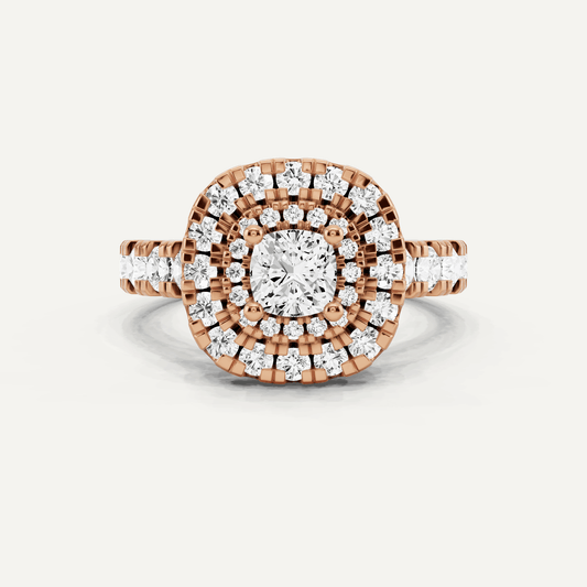 1 7/8 ctw Cushion Diamond Double Halo Engagement Ring - Lotus Diamond