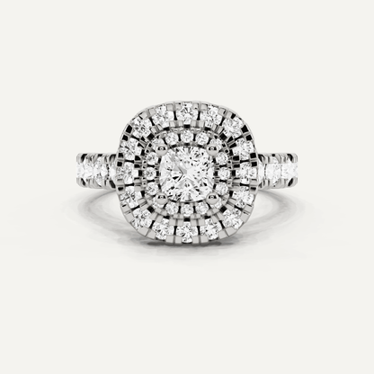 1 7/8 ctw Cushion Diamond Double Halo Engagement Ring - Lotus Diamond