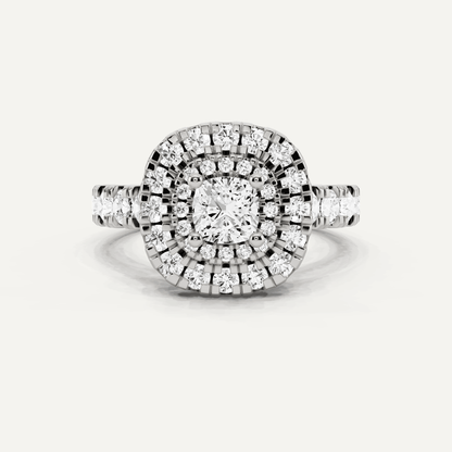 1 7/8 ctw Cushion Diamond Double Halo Engagement Ring - Lotus Diamond
