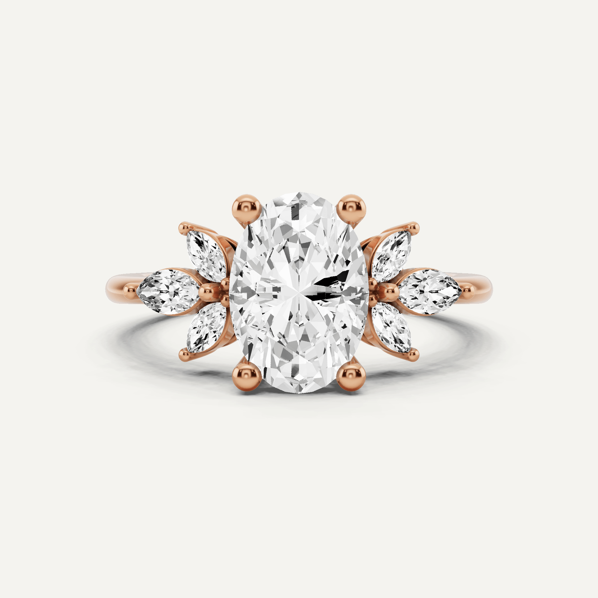1 7/8 ctw Oval Diamond Engagement Ring with Side Marquise - Lotus Diamond
