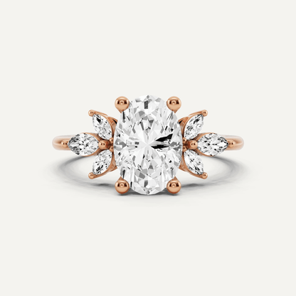 1 7/8 ctw Oval Diamond Engagement Ring with Side Marquise - Lotus Diamond