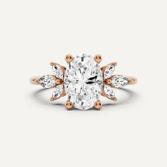 1 7/8 ctw Oval Diamond Engagement Ring with Side Marquise - Lotus Diamond