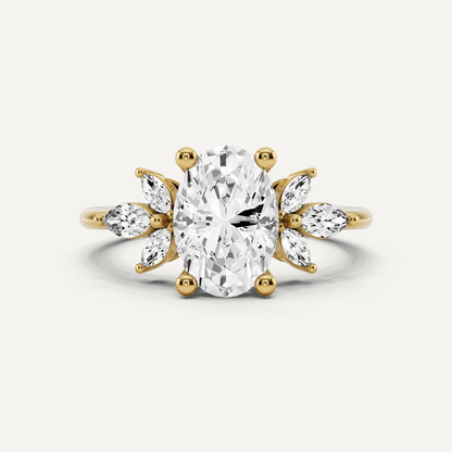1 7/8 ctw Oval Diamond Engagement Ring with Side Marquise - Lotus Diamond