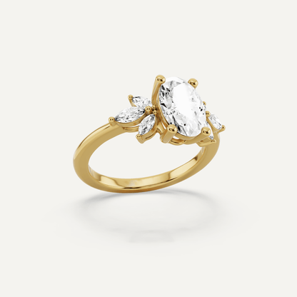 1 7/8 ctw Oval Diamond Engagement Ring with Side Marquise - Lotus Diamond