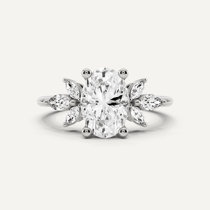 1 7/8 ctw Oval Diamond Engagement Ring with Side Marquise - Lotus Diamond
