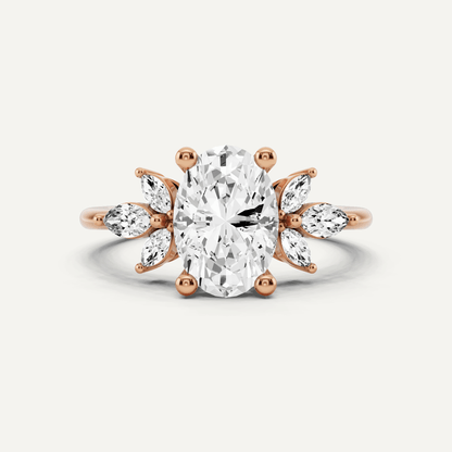 1 7/8 ctw Oval Diamond Engagement Ring with Side Marquise - Lotus Diamond
