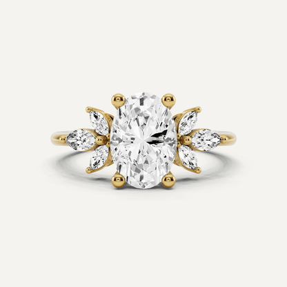 1 7/8 ctw Oval Diamond Engagement Ring with Side Marquise - Lotus Diamond