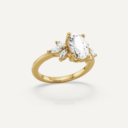 1 7/8 ctw Oval Diamond Engagement Ring with Side Marquise - Lotus Diamond