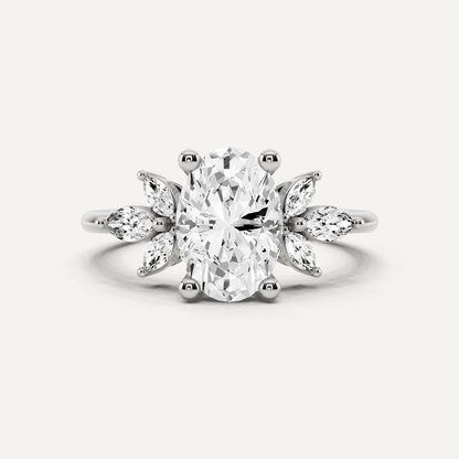 1 7/8 ctw Oval Diamond Engagement Ring with Side Marquise - Lotus Diamond