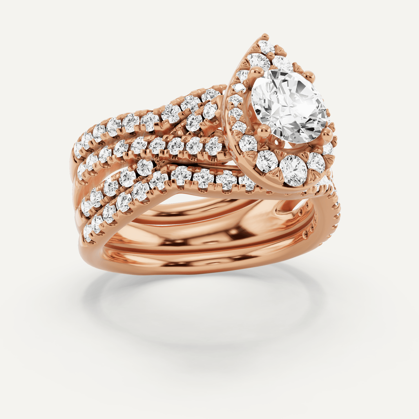 1 7/8 ctw Round Diamond Double Band Criss Cross Halo Bridal Set - Lotus Diamond