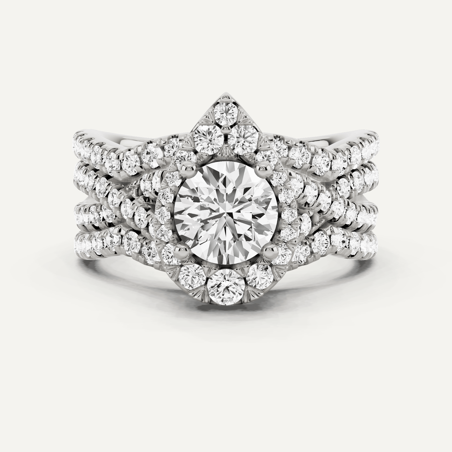 1 7/8 ctw Round Diamond Double Band Criss Cross Halo Bridal Set - Lotus Diamond