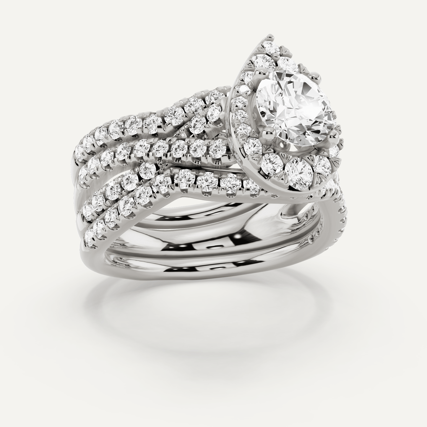 1 7/8 ctw Round Diamond Double Band Criss Cross Halo Bridal Set - Lotus Diamond