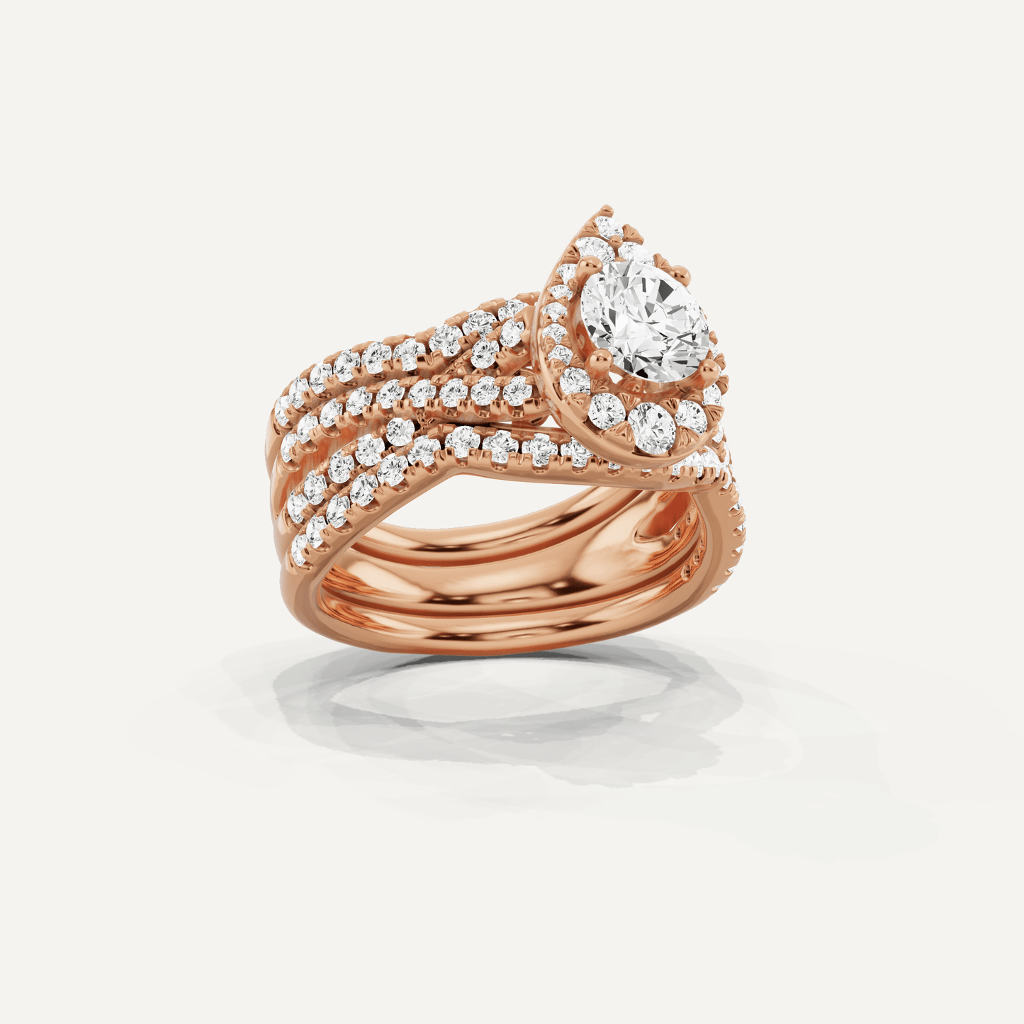 1 7/8 ctw Round Diamond Double Band Criss Cross Halo Bridal Set - Lotus Diamond