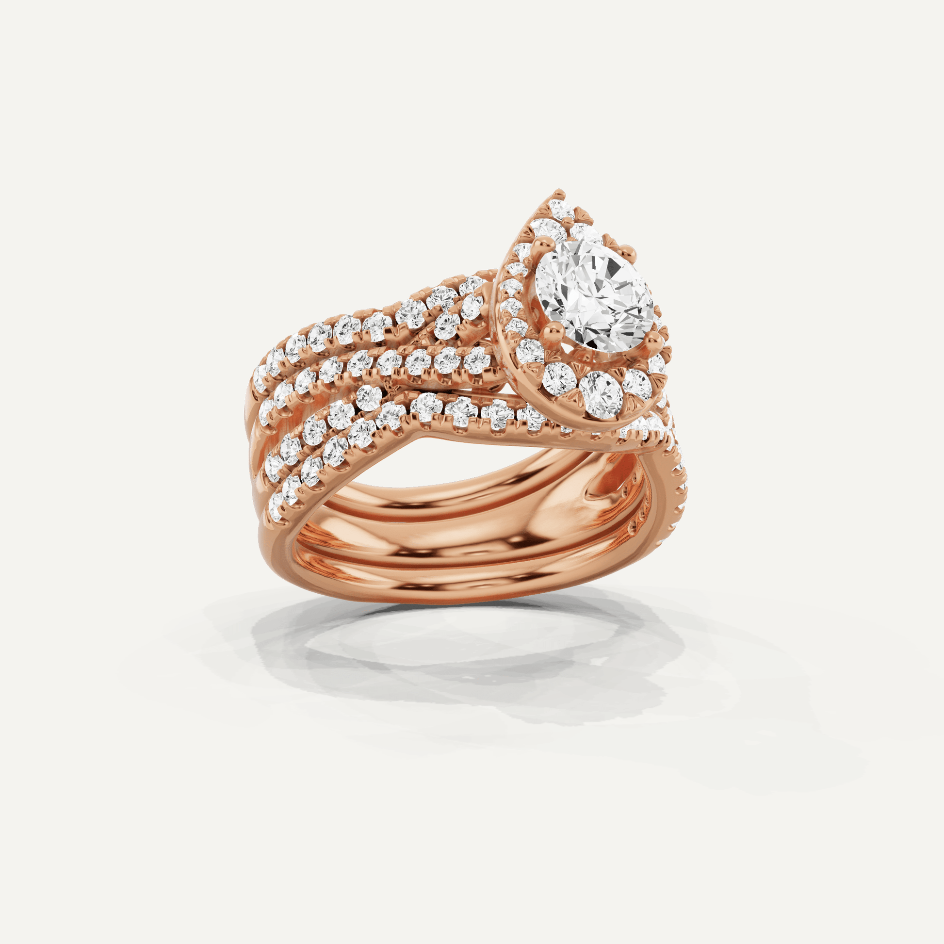 1 7/8 ctw Round Diamond Double Band Criss Cross Halo Bridal Set - Lotus Diamond