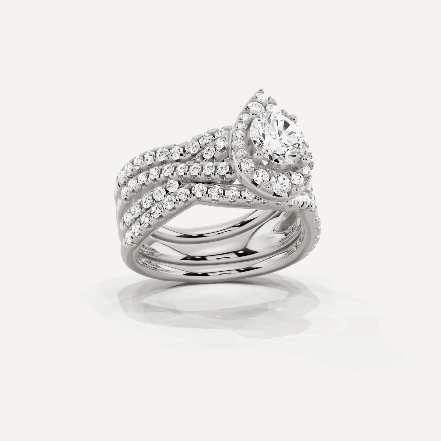 1 7/8 ctw Round Diamond Double Band Criss Cross Halo Bridal Set - Lotus Diamond
