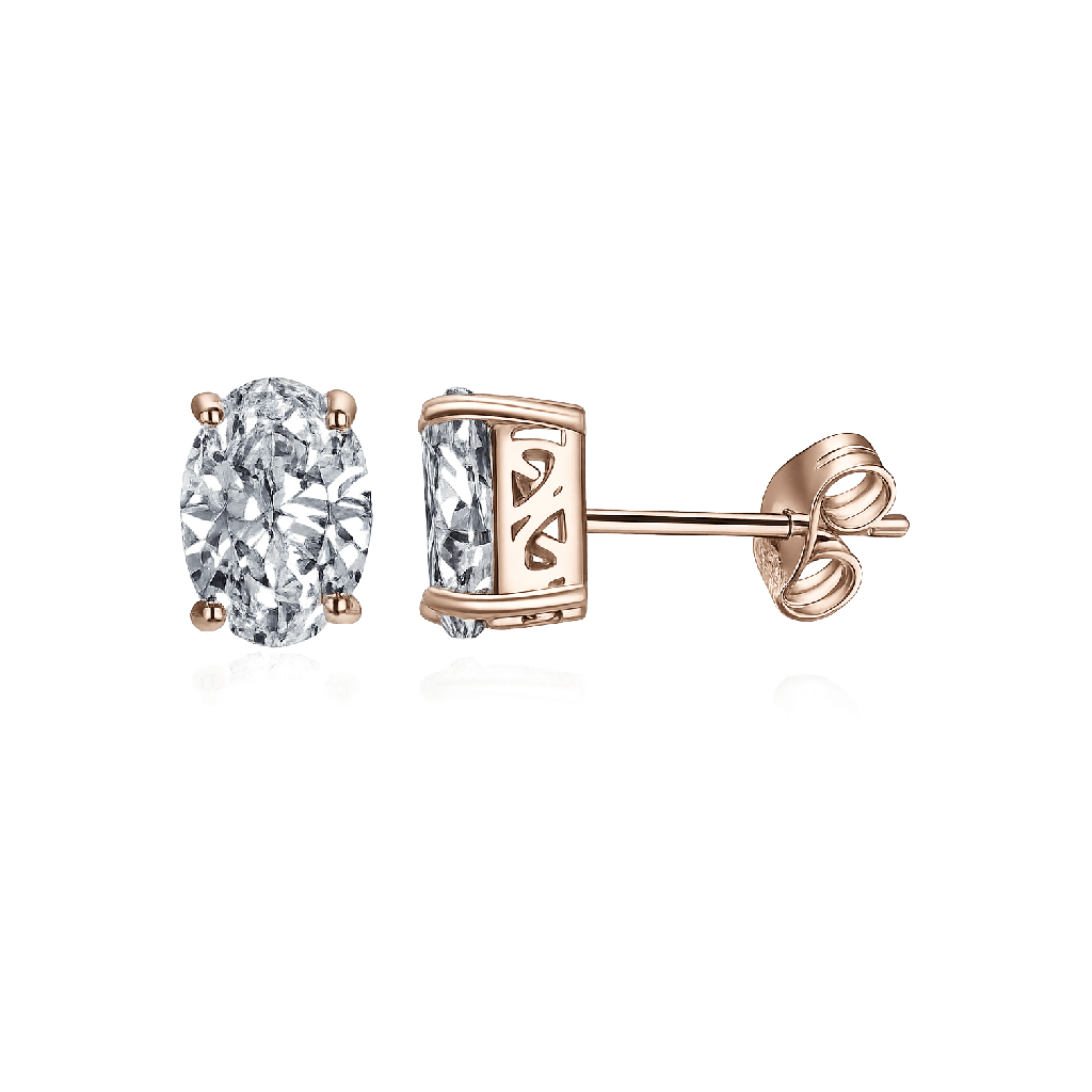 1 CT Oval Lab Grown Diamond Stud Earrings in 14K Gold - Lotus Diamond