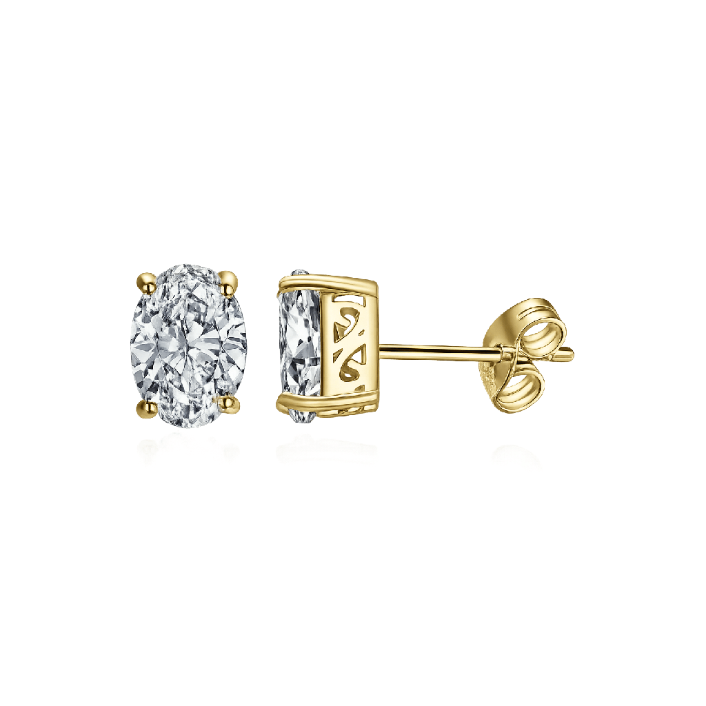 1 CT Oval Lab Grown Diamond Stud Earrings in 14K Gold - Lotus Diamond