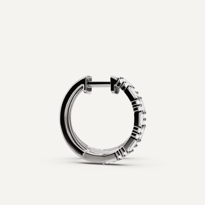1 ctw Baguette and Round Diamond Alternate Double Row Hoop Earrings - Lotus Diamond