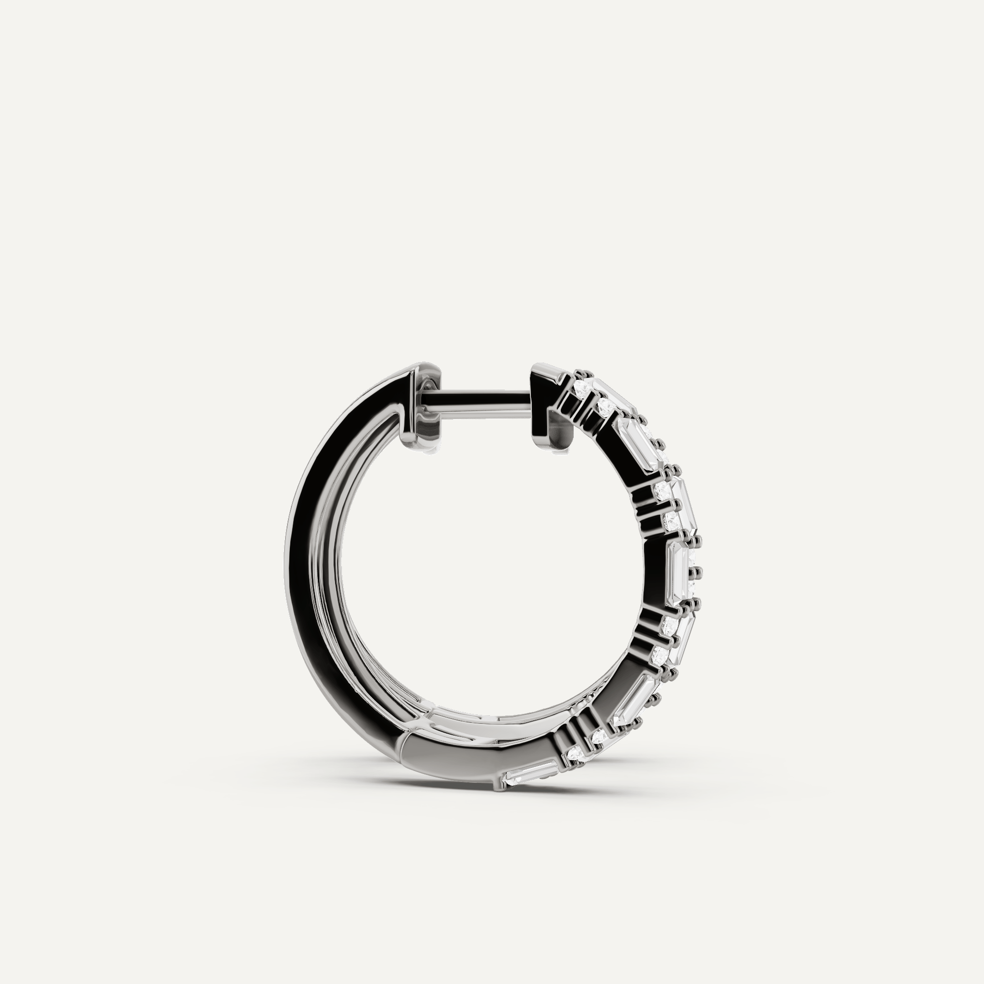 1 ctw Baguette and Round Diamond Alternate Double Row Hoop Earrings - Lotus Diamond