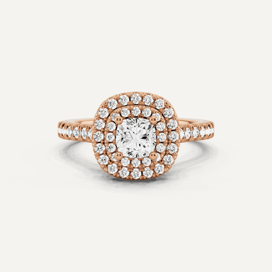 1 ctw Cushion Diamond Double Halo Engagement Ring - Lotus Diamond