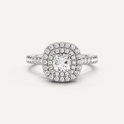 1 ctw Cushion Diamond Double Halo Engagement Ring - Lotus Diamond