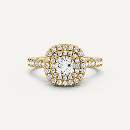 1 ctw Cushion Diamond Double Halo Engagement Ring - Lotus Diamond