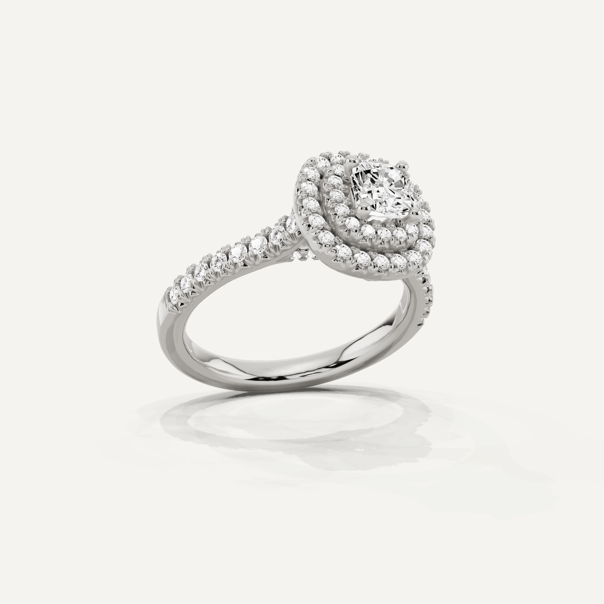1 ctw Cushion Diamond Double Halo Engagement Ring - Lotus Diamond