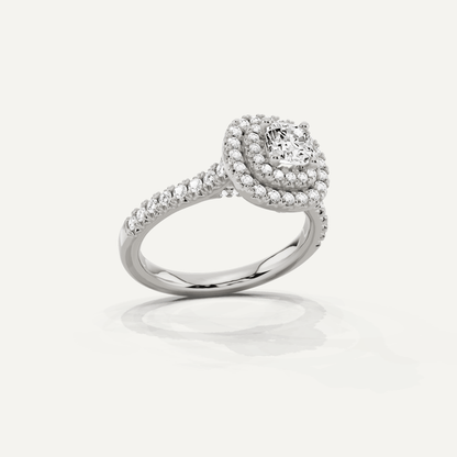 1 ctw Cushion Diamond Double Halo Engagement Ring - Lotus Diamond