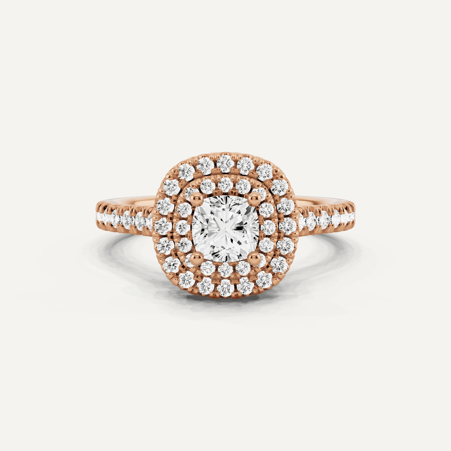 1 ctw Cushion Diamond Double Halo Engagement Ring - Lotus Diamond