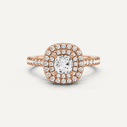 1 ctw Cushion Diamond Double Halo Engagement Ring - Lotus Diamond