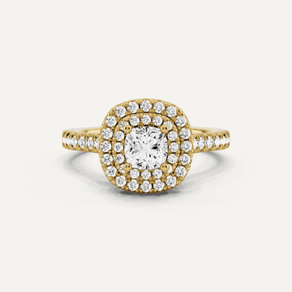 1 ctw Cushion Diamond Double Halo Engagement Ring - Lotus Diamond