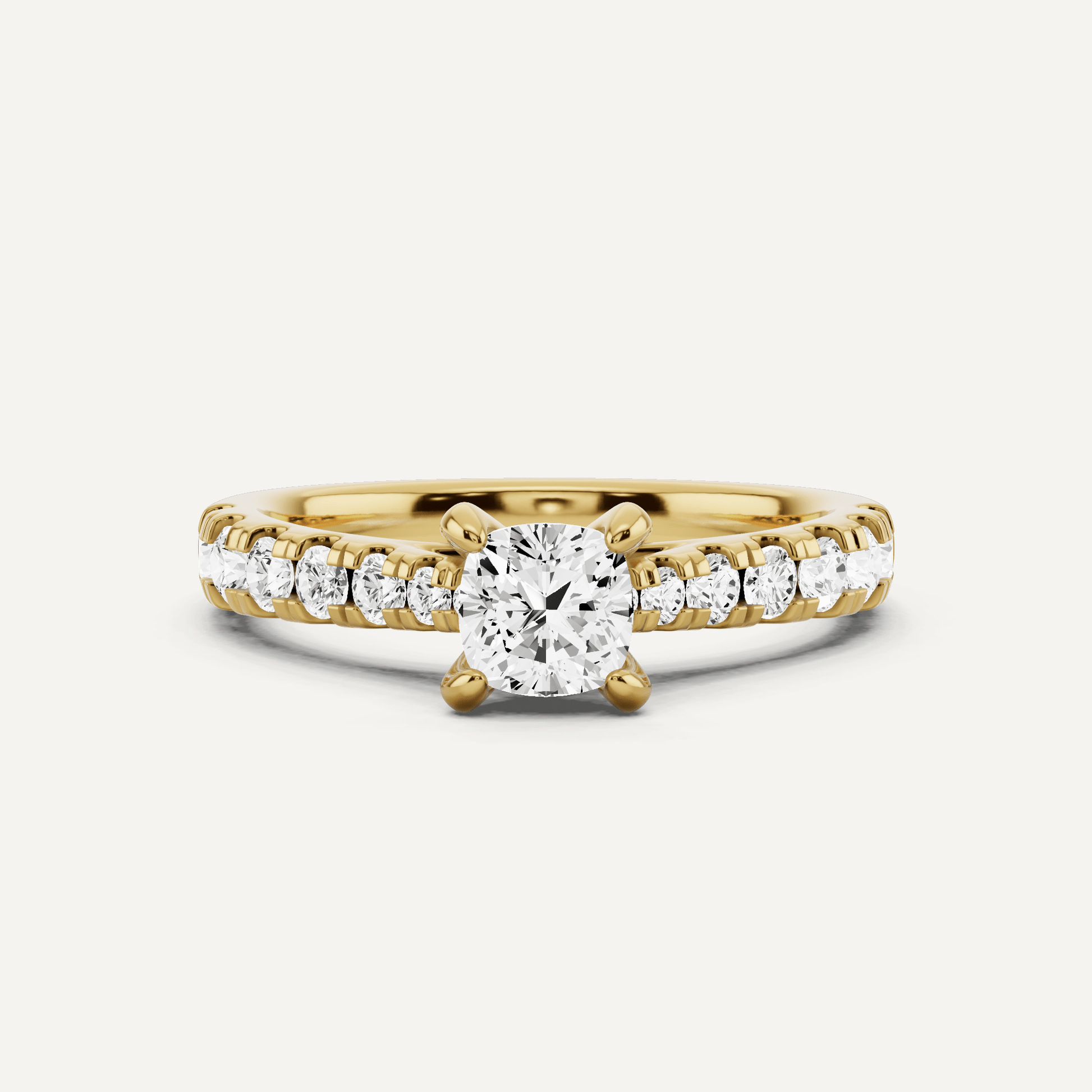1 ctw Cushion Diamond Graduated Side Stone Engagement Ring - Lotus Diamond
