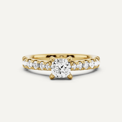 1 ctw Cushion Diamond Graduated Side Stone Engagement Ring - Lotus Diamond