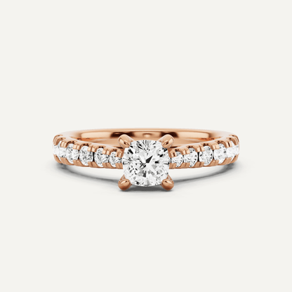 1 ctw Cushion Diamond Graduated Side Stone Engagement Ring - Lotus Diamond