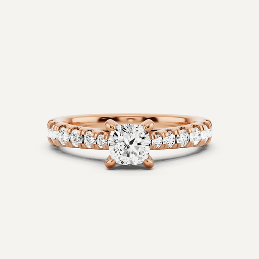 1 ctw Cushion Diamond Graduated Side Stone Engagement Ring - Lotus Diamond