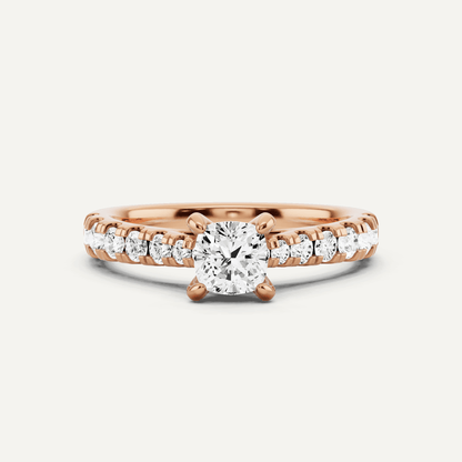 1 ctw Cushion Diamond Graduated Side Stone Engagement Ring - Lotus Diamond
