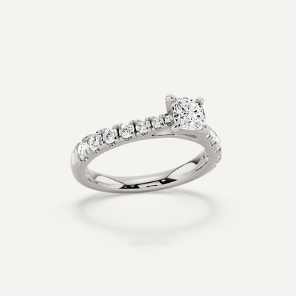1 ctw Cushion Diamond Graduated Side Stone Engagement Ring - Lotus Diamond