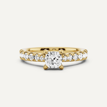 1 ctw Cushion Diamond Graduated Side Stone Engagement Ring - Lotus Diamond