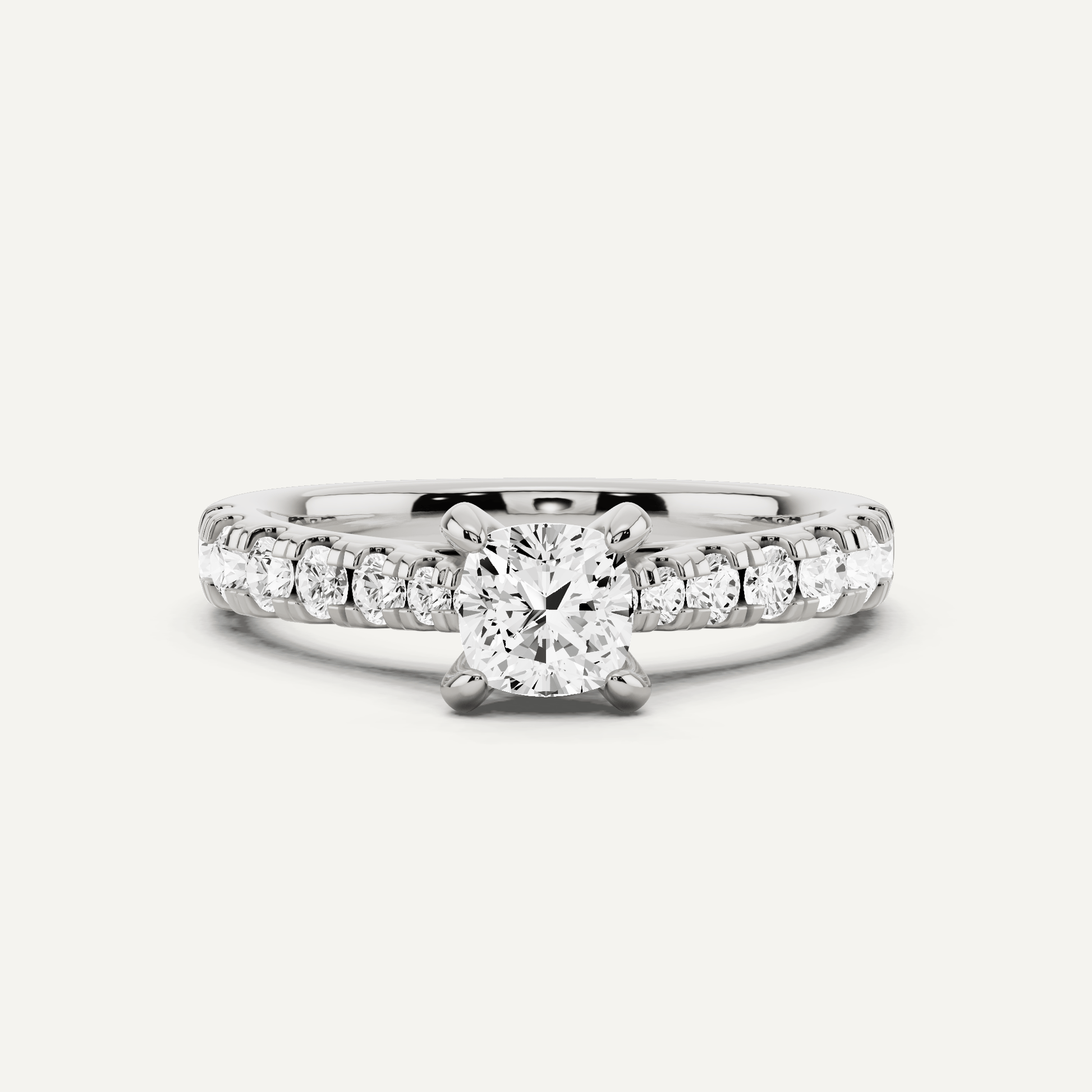 1 ctw Cushion Diamond Graduated Side Stone Engagement Ring - Lotus Diamond