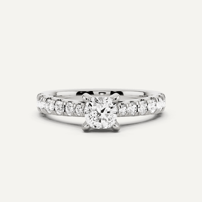 1 ctw Cushion Diamond Graduated Side Stone Engagement Ring - Lotus Diamond